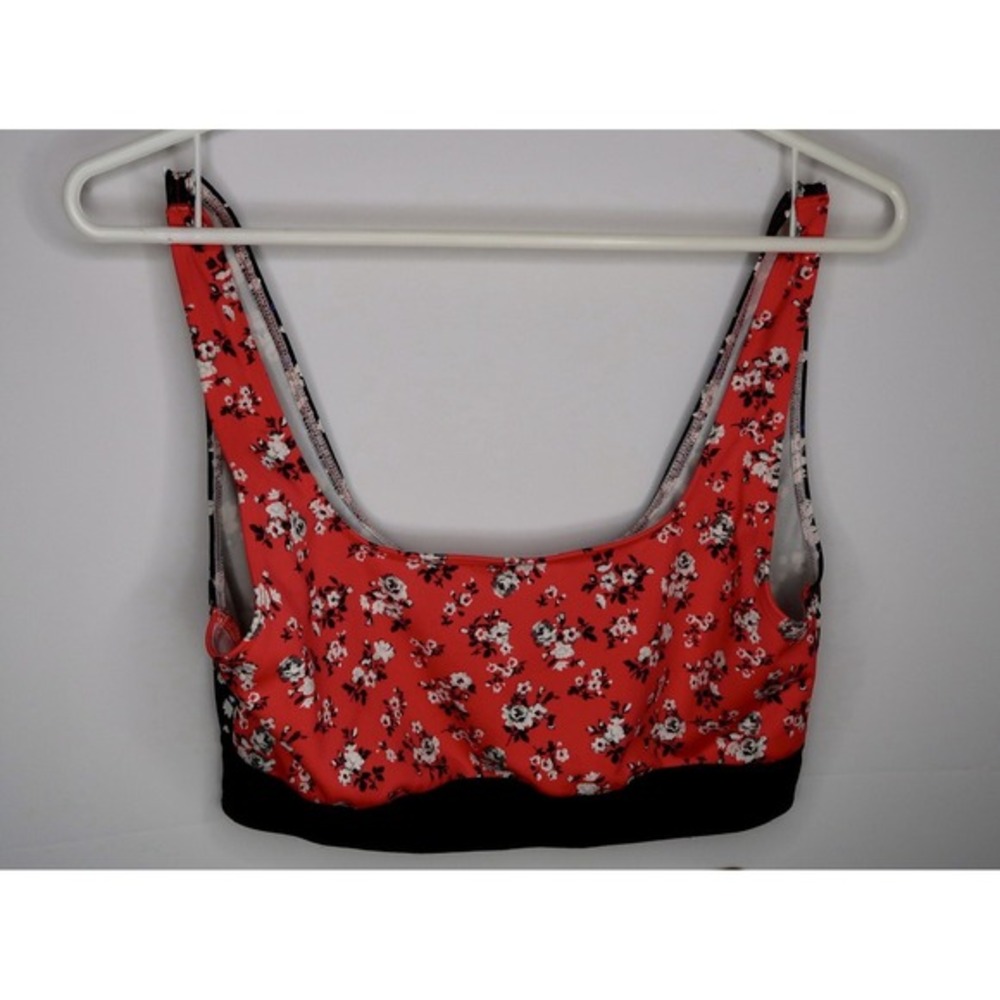 PINK Victoria Secret‎ Red Black Ditsy Floral Ultimate Sport Bra L Casual Sporty